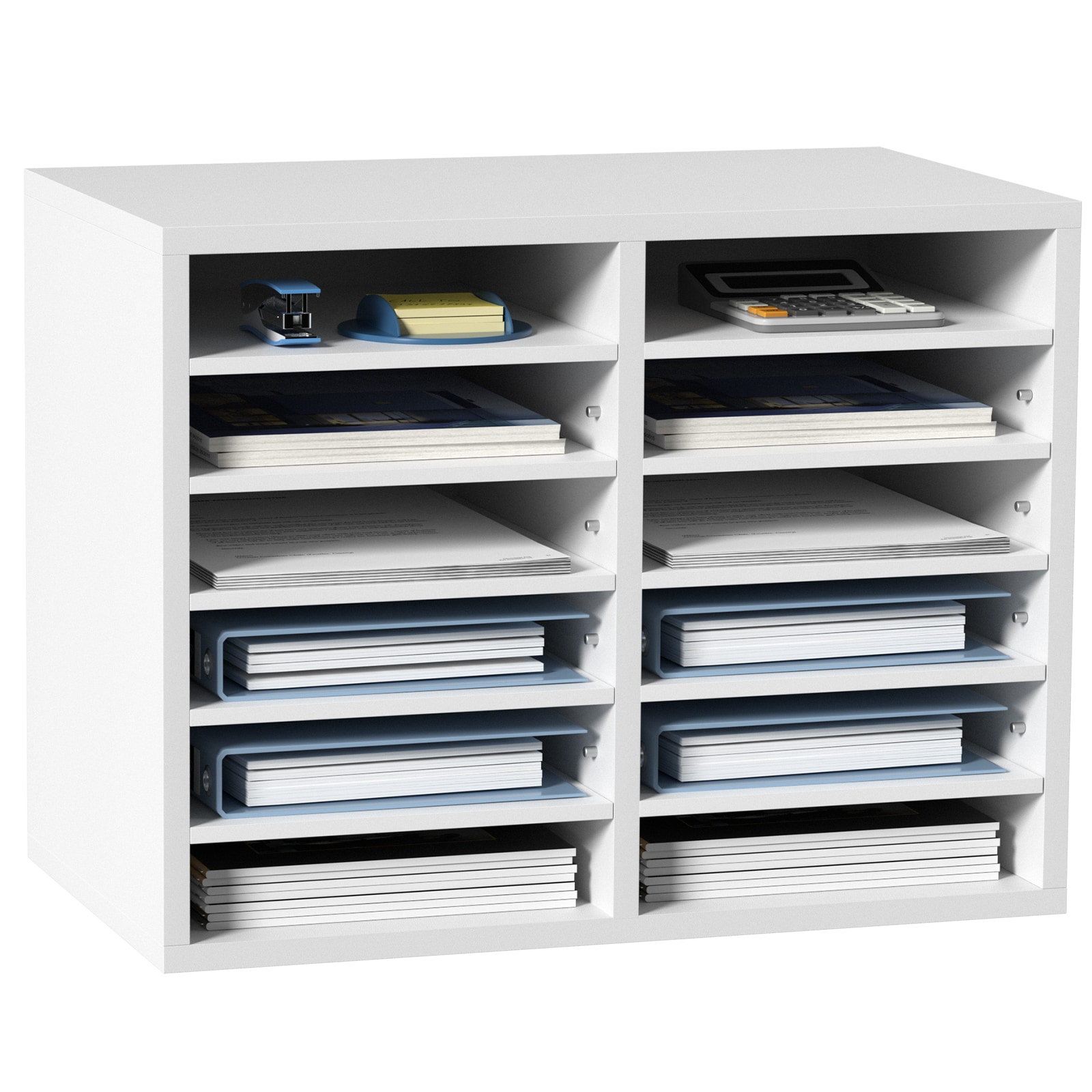 Literature Organiser With 12 Compartments Adjustable Shelving Unit_voghion.com